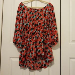 City Chic Bright Blue and Pink Floral Peplum Top